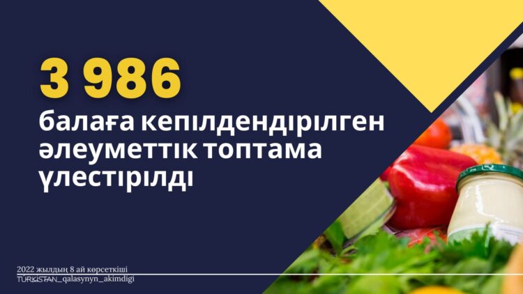 ТҮРКІСТАН: 3986 БАЛА КЕПІЛДЕНДІРІЛГЕН ӘЛЕУМЕТТІК ТОПТАМА АЛДЫ
