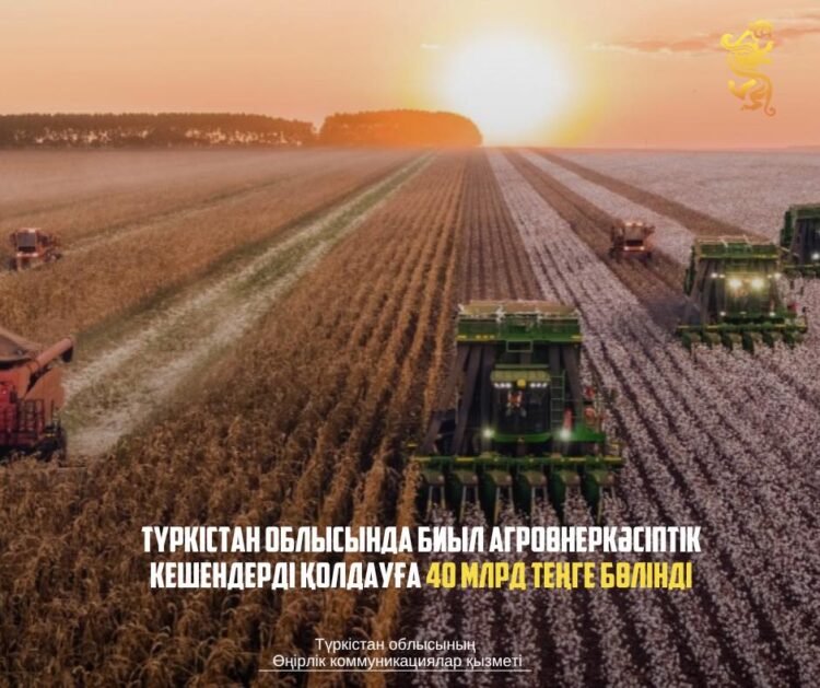 ТҮРКІСТАН ОБЛЫСЫНДА БИЫЛ АГРОӨНЕРКӘСІПТІК КЕШЕНДЕРДІ ҚОЛДАУҒА 40 МЛРД ТЕҢГЕ БӨЛІНДІ